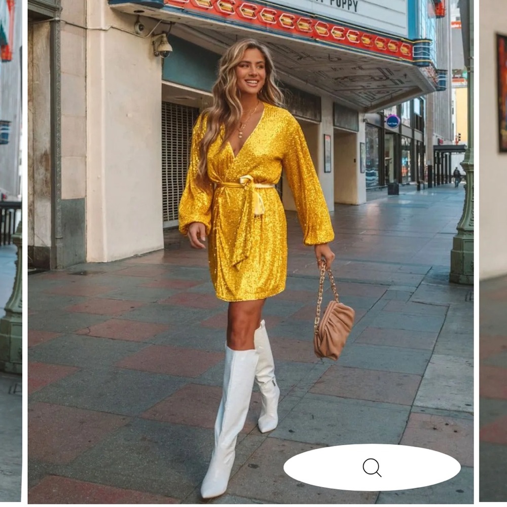 Entertainment sequin wrap dress - yellow